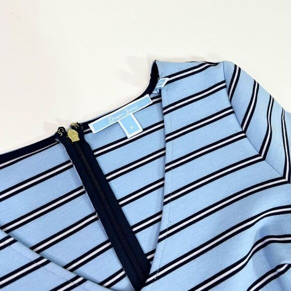 Draper James Ponte A-line Dress Womens Small Blue Stripe V-Neck Short Sleeve - Picture 2 of 11